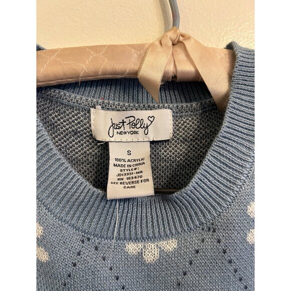 Just Polly Blue Knit Sweater Dress Small Floral Daisy Short Sleeve Retro Y2K Mod - Picture 10 of 12